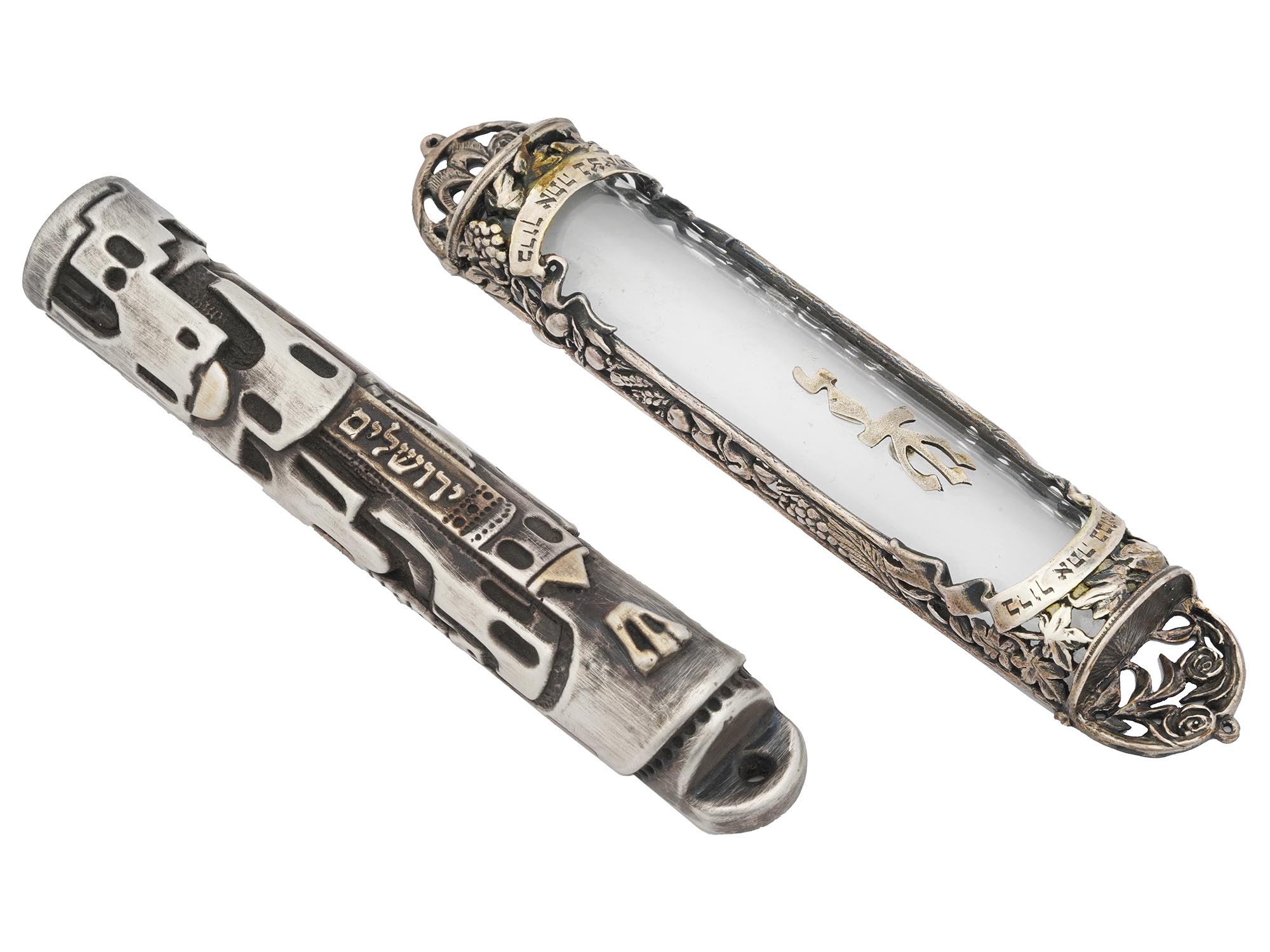 PAIR OF VINTAGE STERLING SILVER MEZUZAH CASES PIC-1